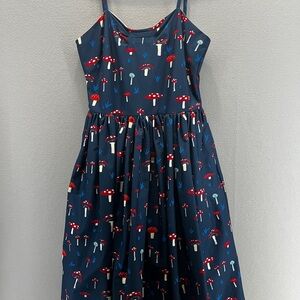 Unique Vintage Mushroom Midi Dress - Blue with pockets spaghetti straps so cute